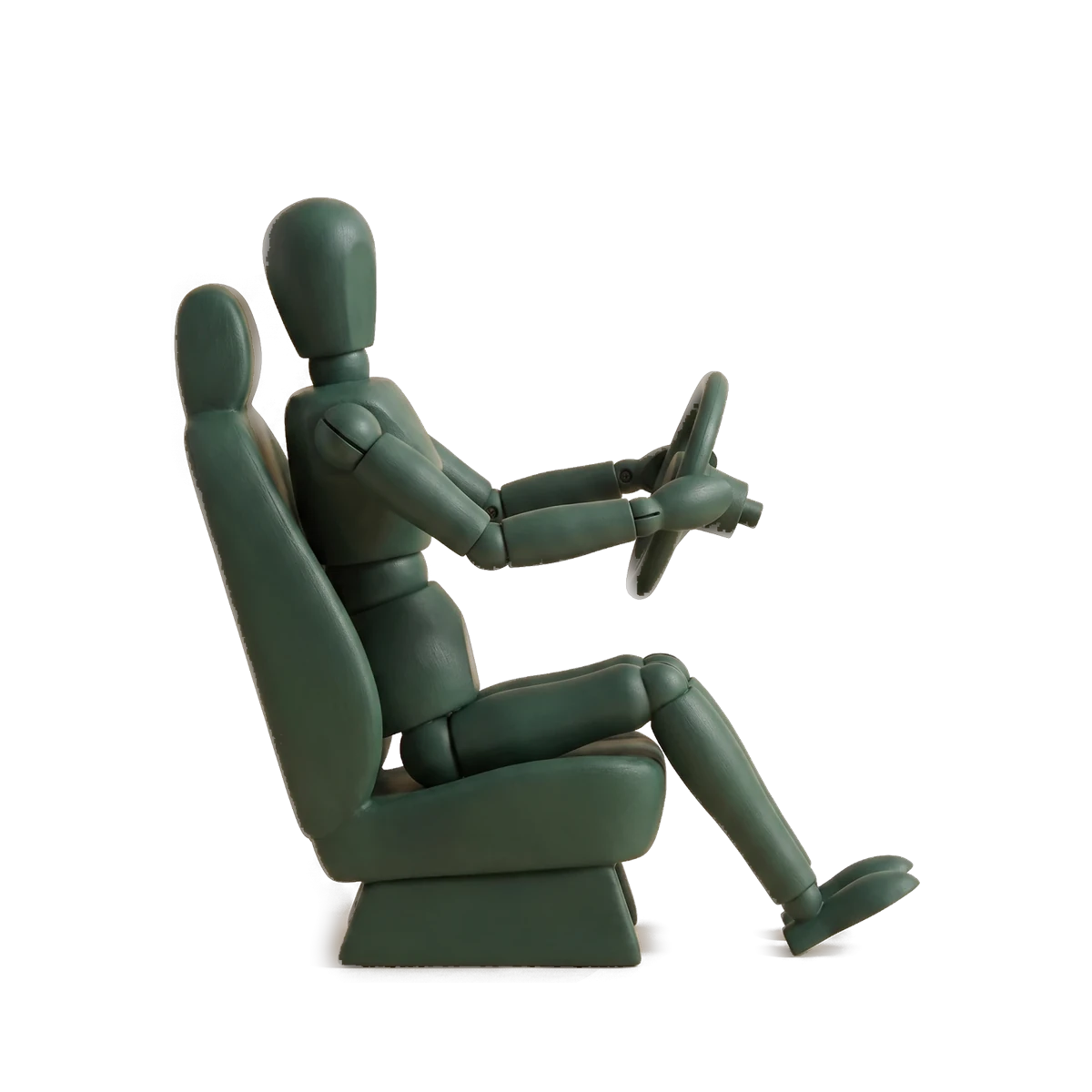 A clay figure in the car, with the places it aches marked